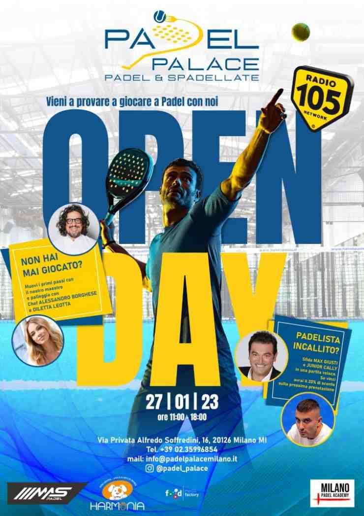 Locandina dell'invito all'inaugurazione del Padel Palas a Milano intaste 