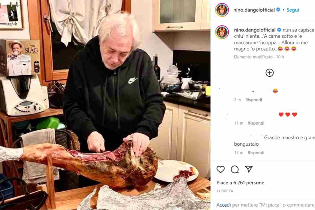 Nino D'Angelo col prosciutto (Instagram) 7.1.2023 intaste