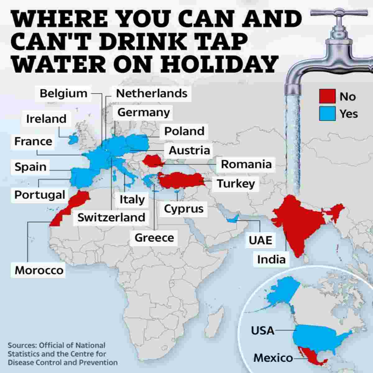 Mappa dell'acqua potabile in Europa e non solo
